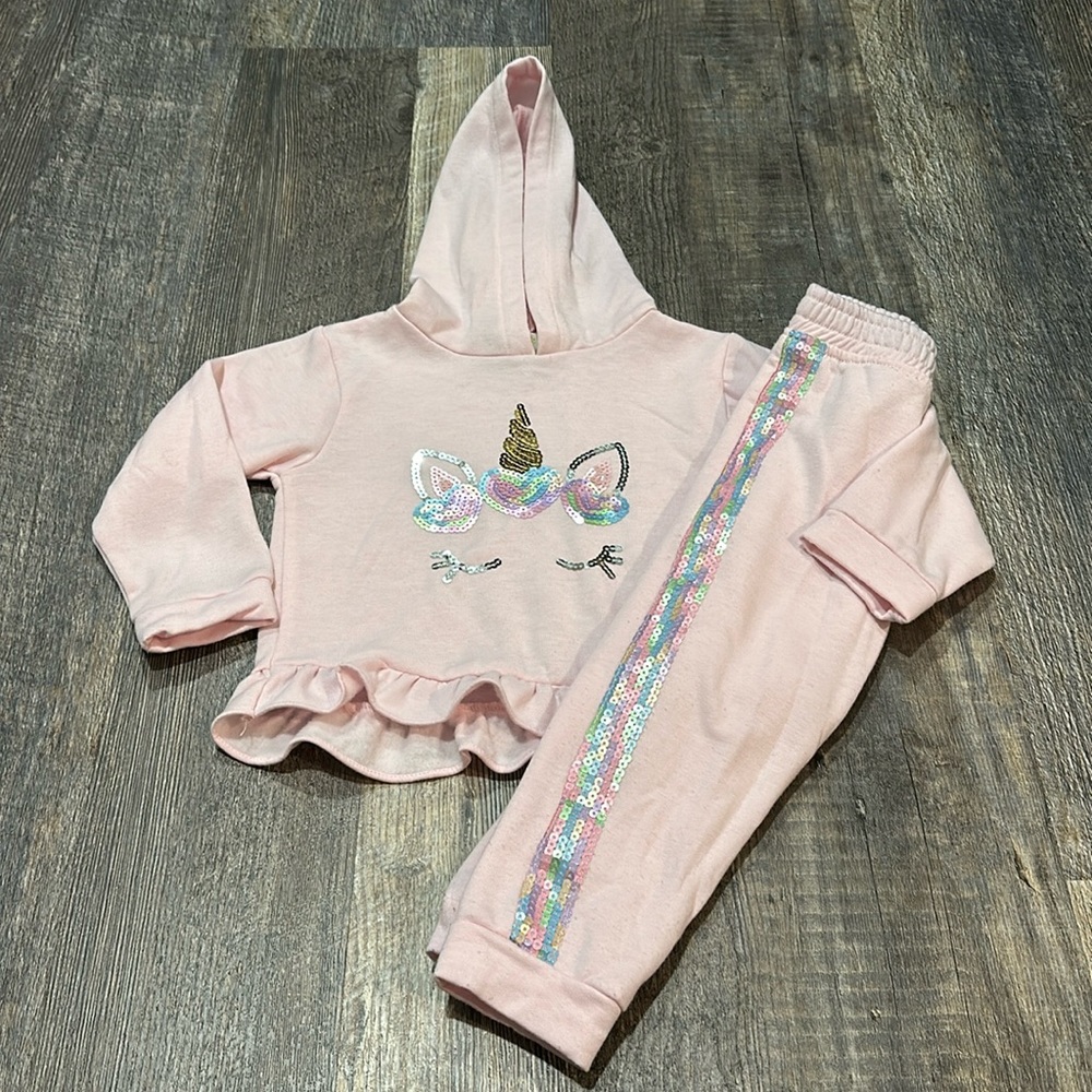 Girls’ Unicorn Hoodie & Sweatpants with Sequins - 3T